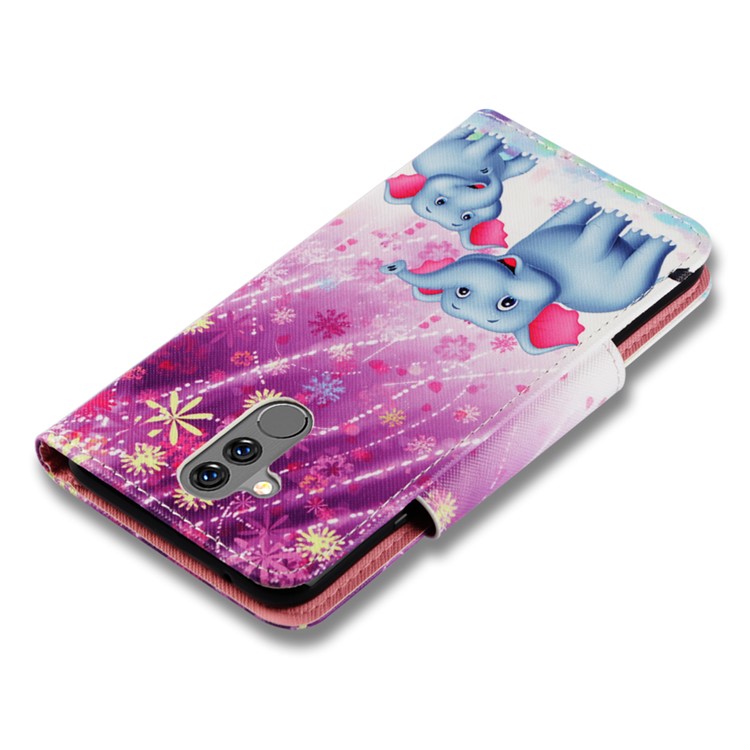 Pattern Printing Cross Texture Leather Wallet Stand Case for Huawei Mate 20 Lite - Elephant and Flowers-7