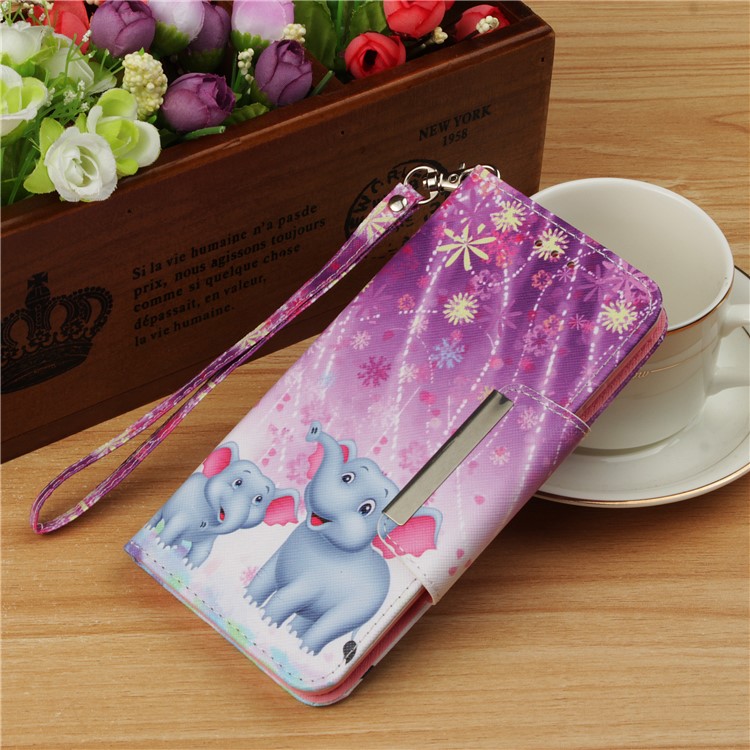 Pattern Printing Cross Texture Leather Wallet Stand Case for Huawei Mate 20 Lite - Elephant and Flowers-9