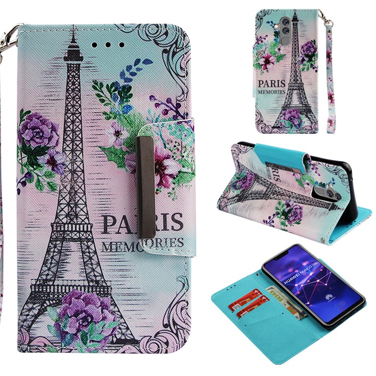 Pattern Printing Cross Texture Wallet Leather Protection Case for Huawei Mate 20 Lite - Eiffel Tower-1