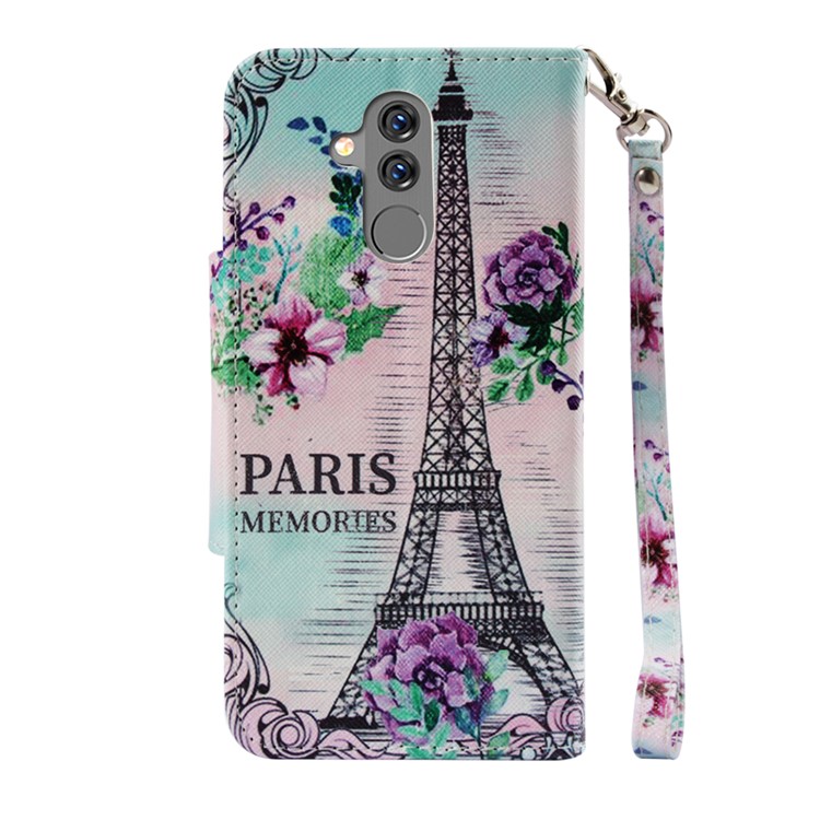 Pattern Printing Cross Texture Wallet Leather Protection Case for Huawei Mate 20 Lite - Eiffel Tower-3