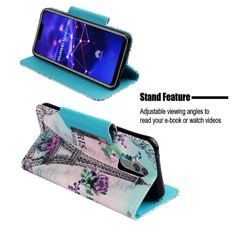 Pattern Printing Cross Texture Wallet Leather Protection Case for Huawei Mate 20 Lite - Eiffel Tower-4