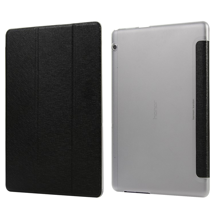 Silk Texture Tri-fold Stand PU Leather Tablet Case for Huawei MediaPad T5 10 - Black-4
