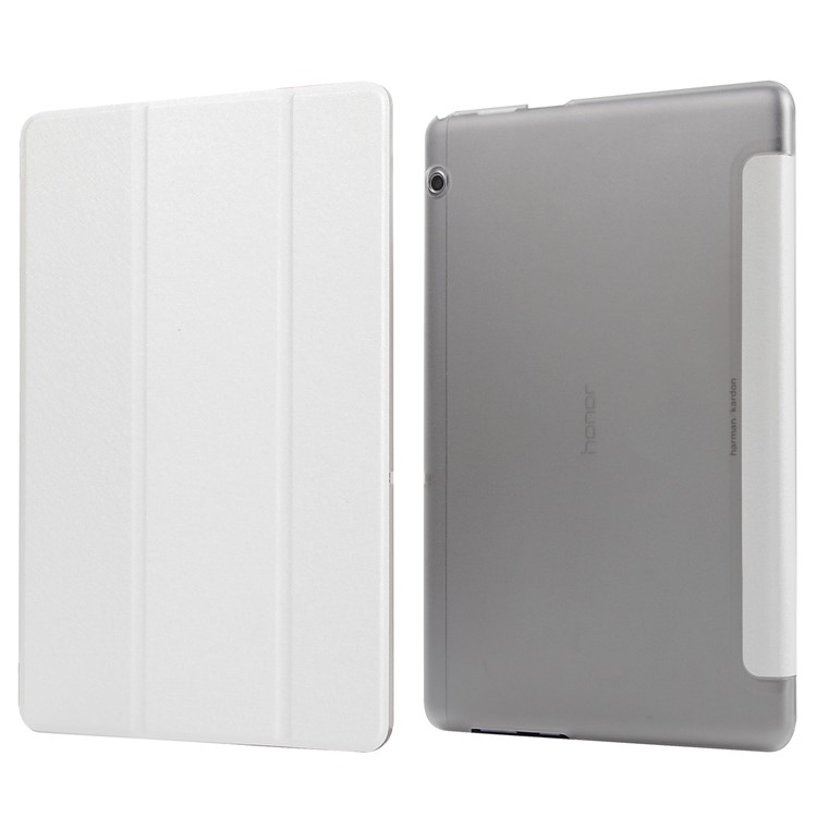 Silk Texture Tri-fold Stand PU Leather Tablet Cover for Huawei MediaPad T5 10 - White-4