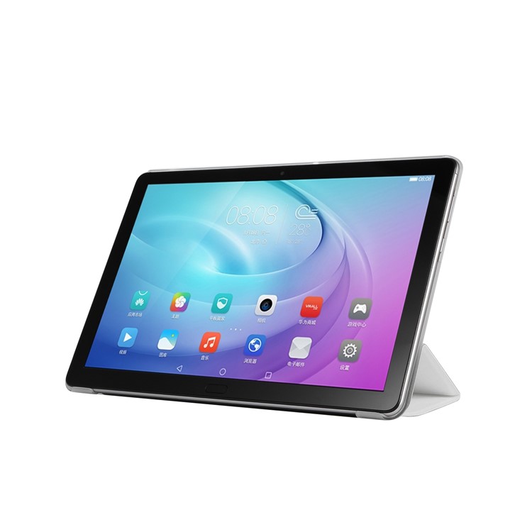 Silk Texture Tri-fold Stand PU Leather Tablet Cover for Huawei MediaPad T5 10 - White-5