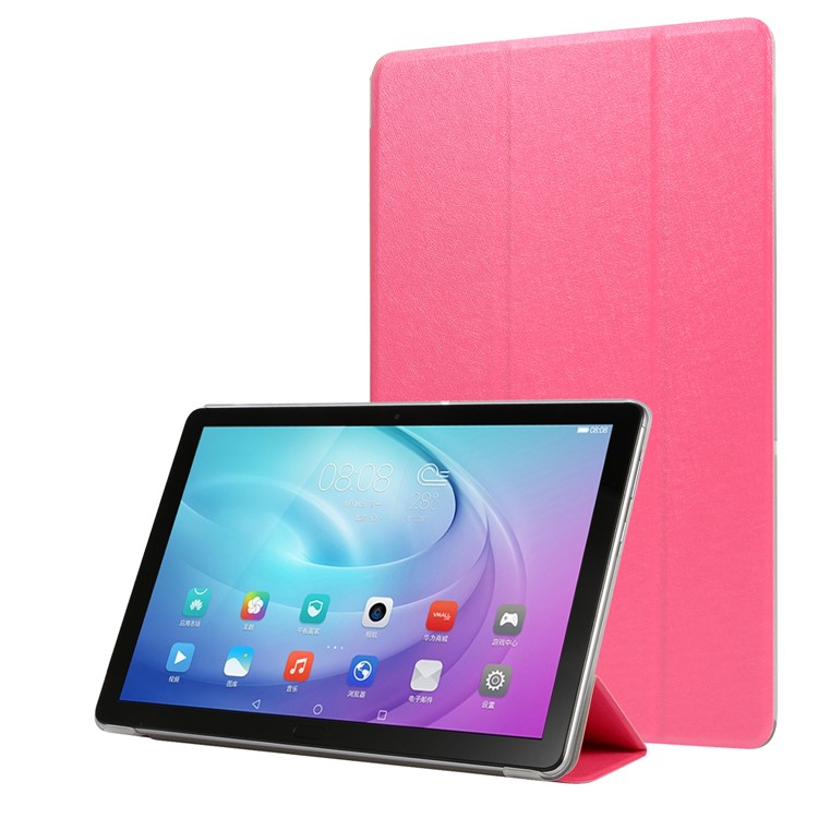 Silk Texture PU Leather Protection Case with Tri-fold Stand for Huawei MediaPad T5 10 - Rose-1