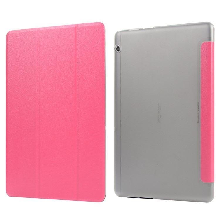 Silk Texture PU Leather Protection Case with Tri-fold Stand for Huawei MediaPad T5 10 - Rose-4