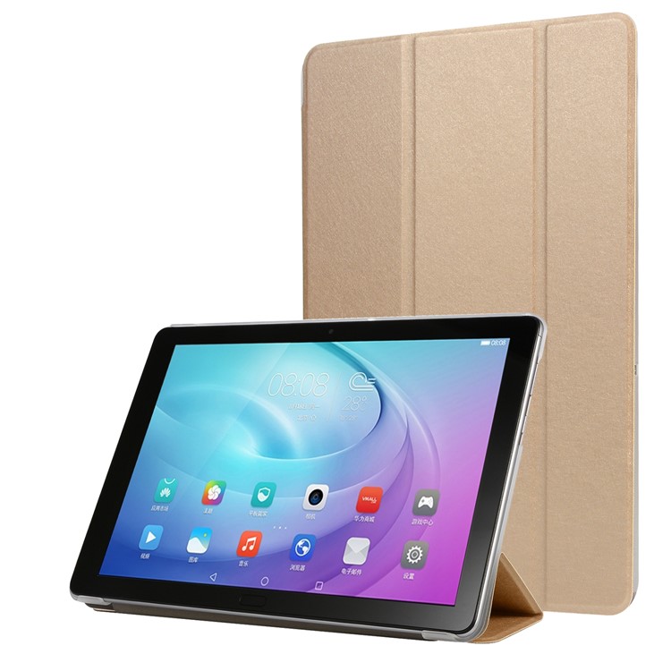 Silk Texture PU Leather Protection Cover with Tri-fold Stand for Huawei MediaPad T5 10 - Gold-1