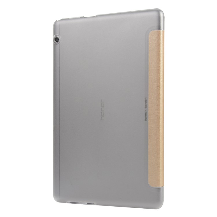 Silk Texture PU Leather Protection Cover with Tri-fold Stand for Huawei MediaPad T5 10 - Gold-3