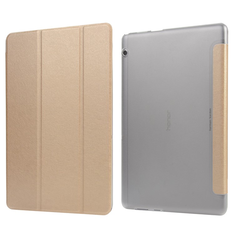 Silk Texture PU Leather Protection Cover with Tri-fold Stand for Huawei MediaPad T5 10 - Gold-4