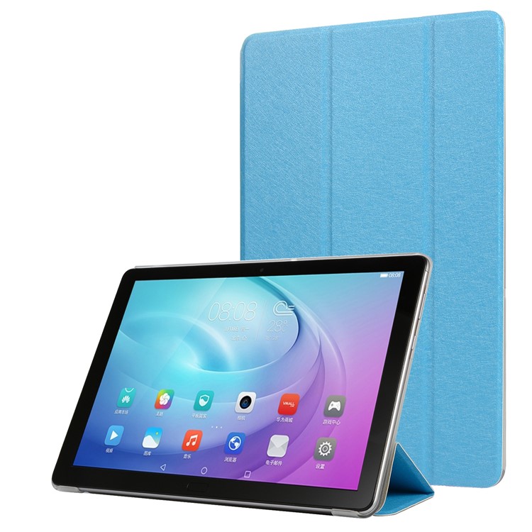 Silk Texture Tri-fold Stand PU Leather Case for Huawei MediaPad T5 10 - Baby Blue-1