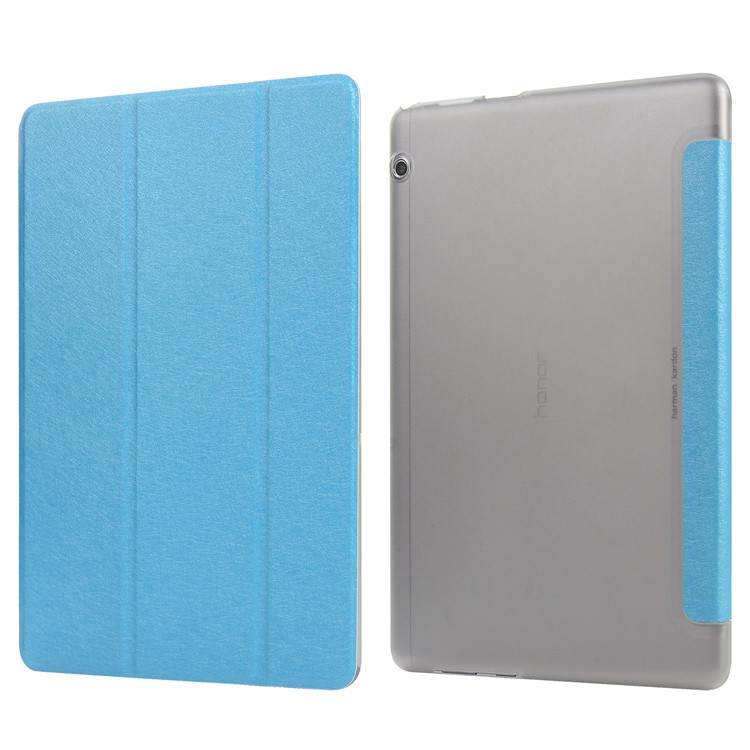 Silk Texture Tri-fold Stand PU Leather Case for Huawei MediaPad T5 10 - Baby Blue-4
