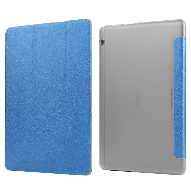 Silk Texture Tri-fold Stand PU Leather Cover for Huawei MediaPad T5 10 - Sky Blue-2