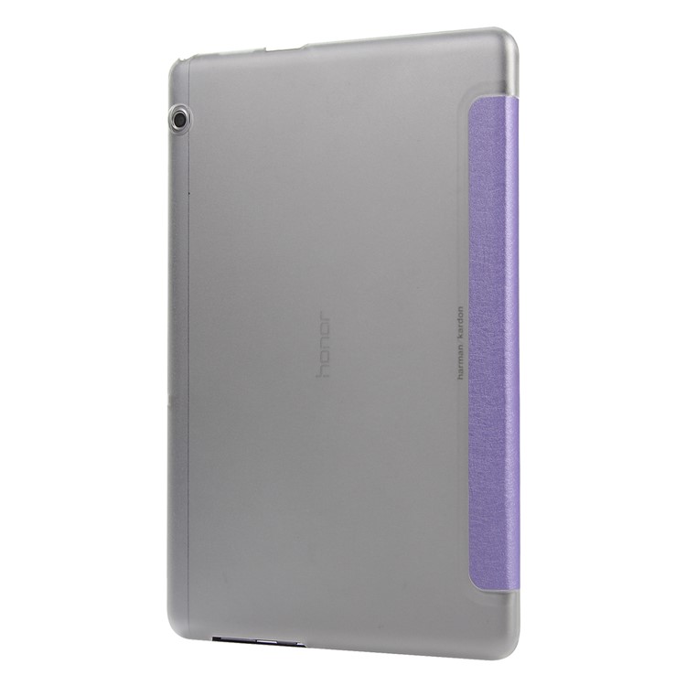 Silk Texture Tri-fold Stand PU Leather Shell for Huawei MediaPad T5 10 - Purple-3