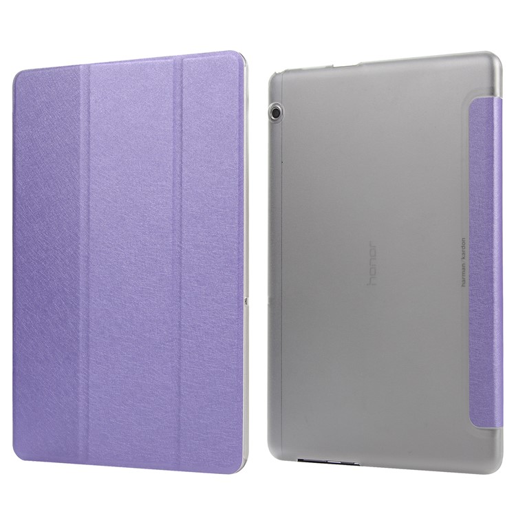 Silk Texture Tri-fold Stand PU Leather Shell for Huawei MediaPad T5 10 - Purple-4