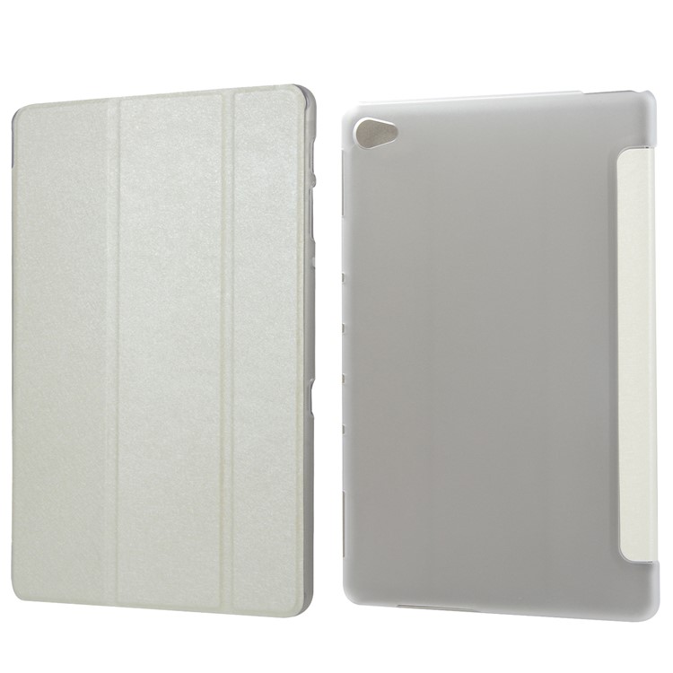 Silk Texture Tri-fold Stand Leather Protection Cover for Huawei MediaPad M5 lite 10 / C5 10 - White-1