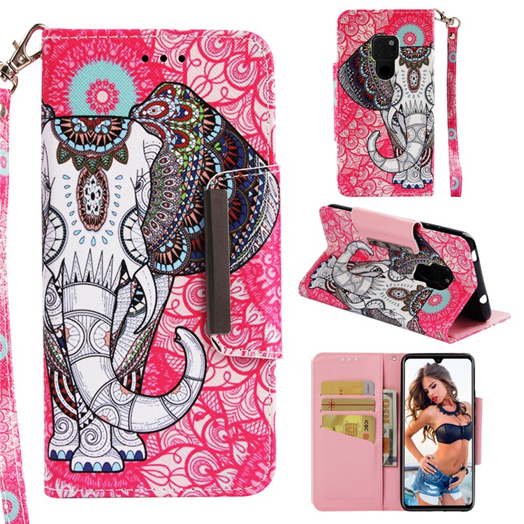 Pattern Printing Cross Texture Leather Wallet Cover for Huawei Mate 20 - Elephant-1