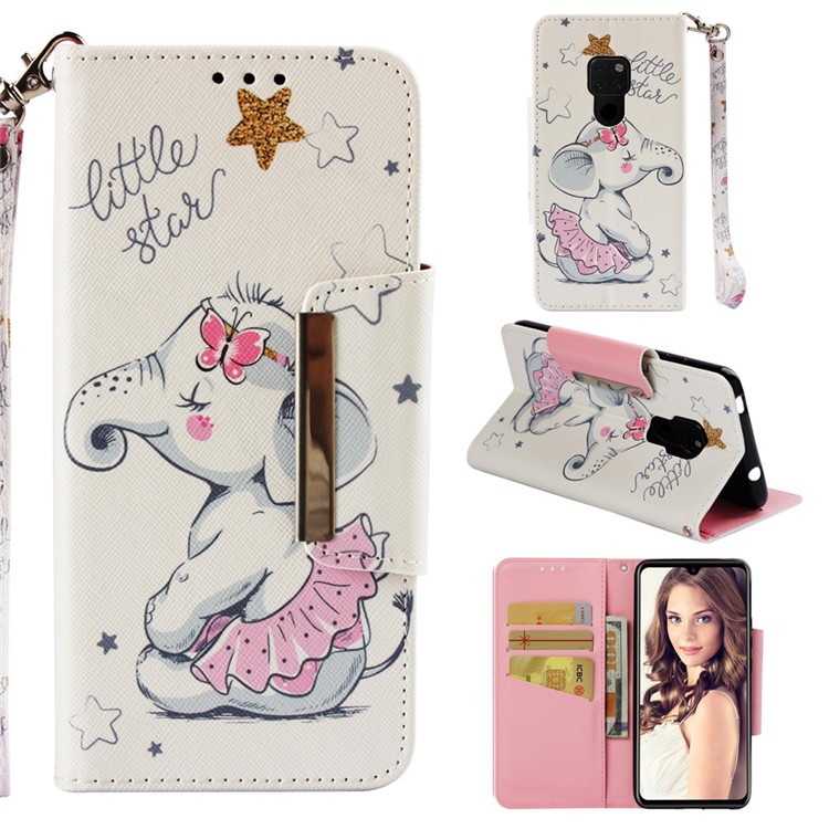 Pattern Printing Cross Texture Leather Wallet Case Cover for Huawei Mate 20 - Elephant and Stars-1