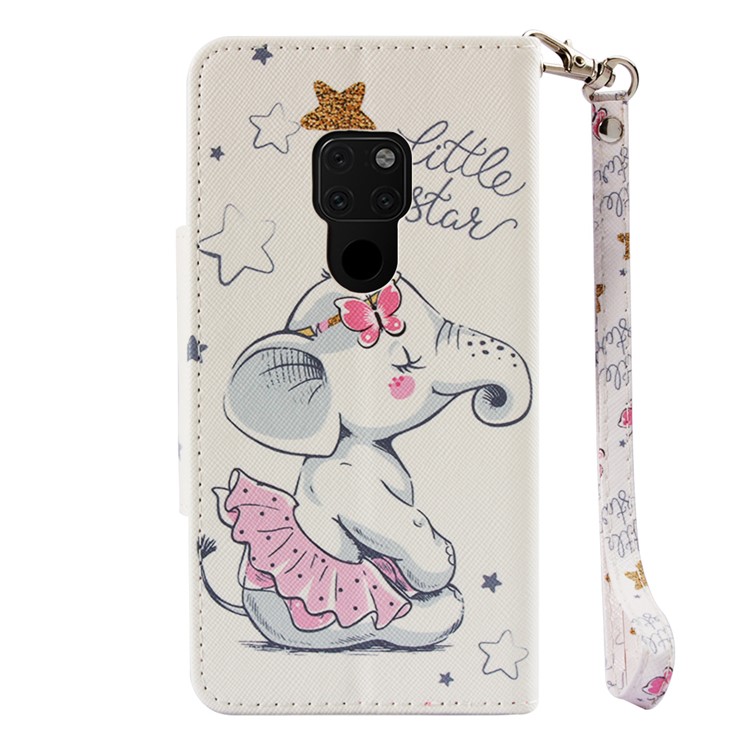 Pattern Printing Cross Texture Leather Wallet Case Cover for Huawei Mate 20 - Elephant and Stars-3