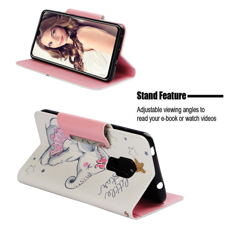 Pattern Printing Cross Texture Leather Wallet Case Cover for Huawei Mate 20 - Elephant and Stars-4