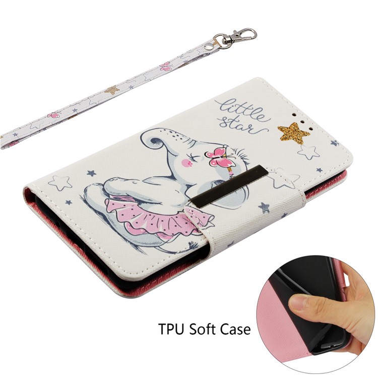 Pattern Printing Cross Texture Leather Wallet Case Cover for Huawei Mate 20 - Elephant and Stars-5