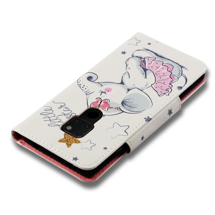 Pattern Printing Cross Texture Leather Wallet Case Cover for Huawei Mate 20 - Elephant and Stars-7