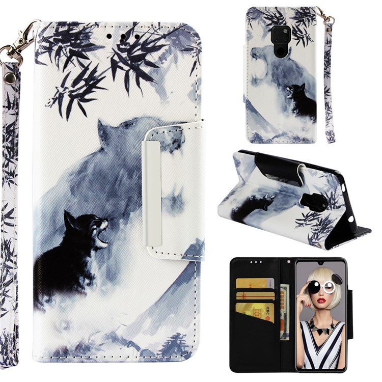 Pattern Printing Cross Texture Leather Wallet Shell Case for Huawei Mate 20 - Wolf-1