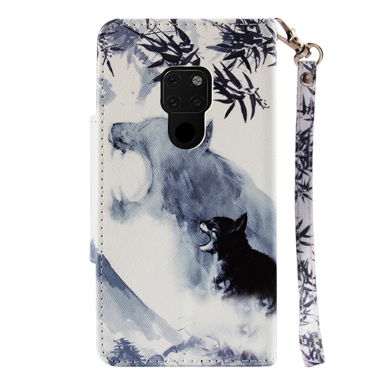 Pattern Printing Cross Texture Leather Wallet Shell Case for Huawei Mate 20 - Wolf-3
