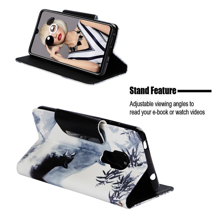 Pattern Printing Cross Texture Leather Wallet Shell Case for Huawei Mate 20 - Wolf-4
