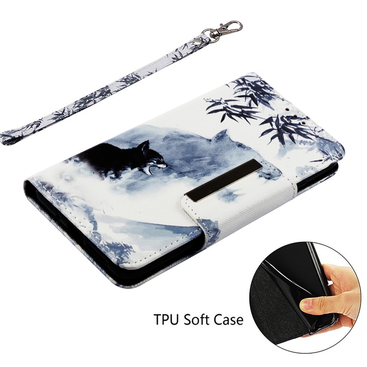 Pattern Printing Cross Texture Leather Wallet Shell Case for Huawei Mate 20 - Wolf-5