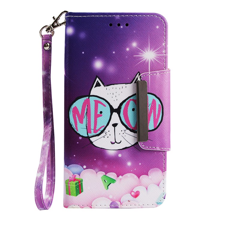 Pattern Printing Cross Texture Leather Wallet Stand Case for Huawei Mate 20 - Lovely Cat Wearing Glasses-2