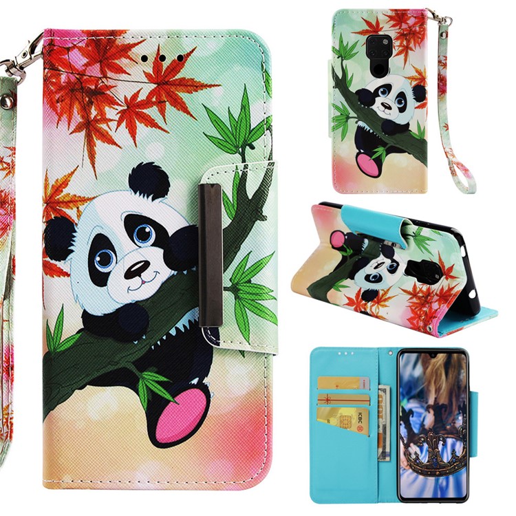 Pattern Printing Cross Texture PU Leather Wallet Case for Huawei Mate 20 - Panda-1