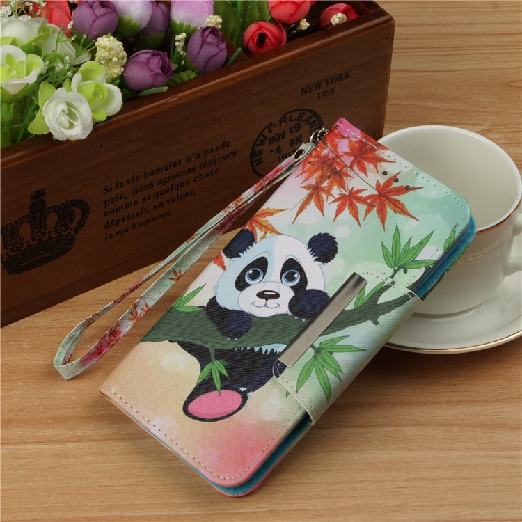 Pattern Printing Cross Texture PU Leather Wallet Case for Huawei Mate 20 - Panda-9