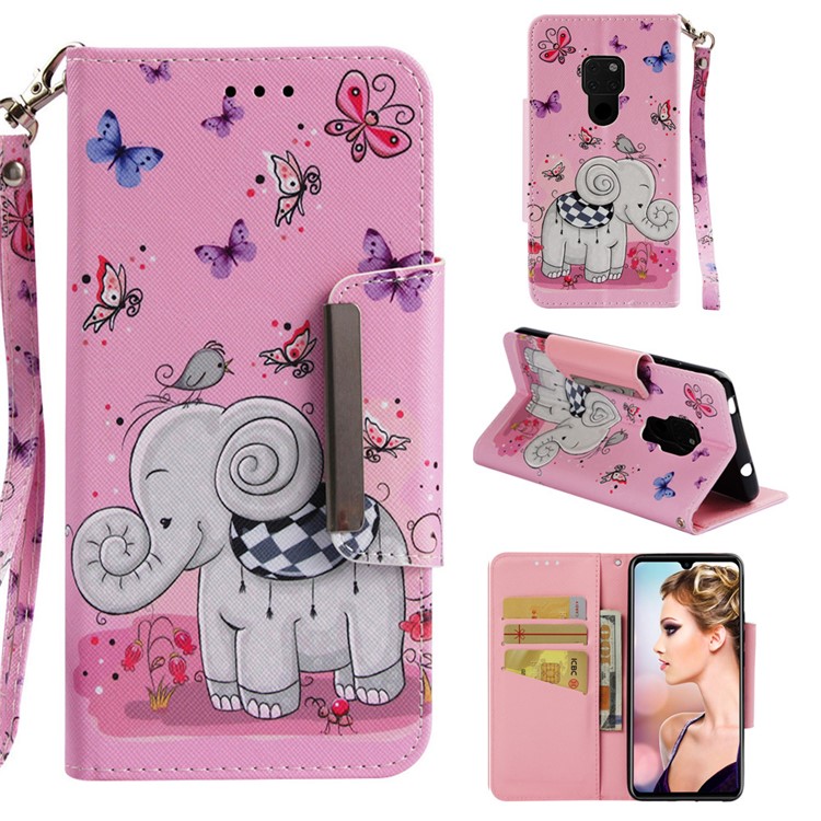 Pattern Printing Cross Texture Magnetic Leather Stand Case for Huawei Mate 20 - Elephant and Butterfly-1