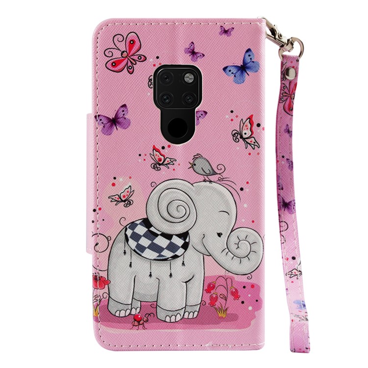 Pattern Printing Cross Texture Magnetic Leather Stand Case for Huawei Mate 20 - Elephant and Butterfly-3