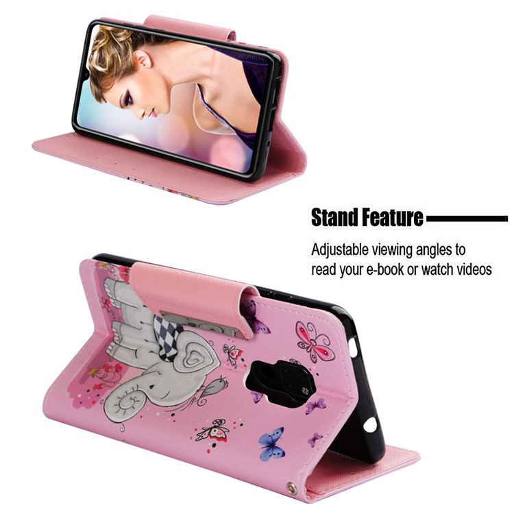 Pattern Printing Cross Texture Magnetic Leather Stand Case for Huawei Mate 20 - Elephant and Butterfly-4