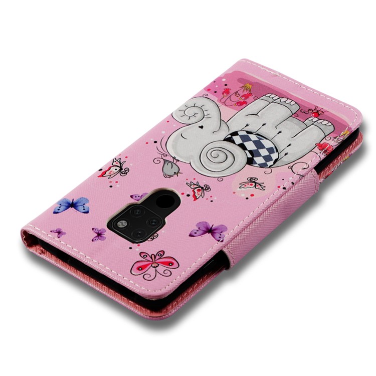 Pattern Printing Cross Texture Magnetic Leather Stand Case for Huawei Mate 20 - Elephant and Butterfly-7