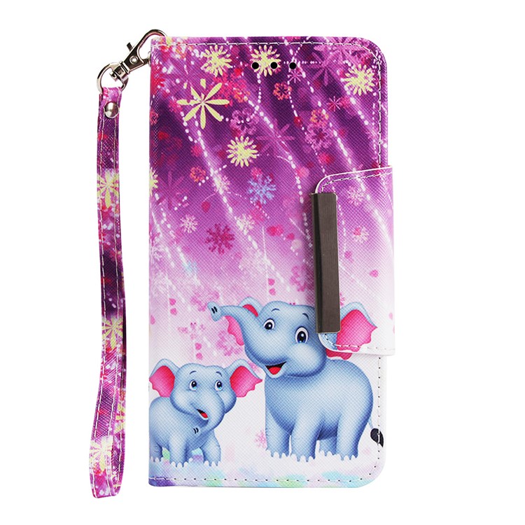 Pattern Printing Cross Texture Magnetic Leather Stand Cover for Huawei Mate 20 - Elephant and Flowers-2