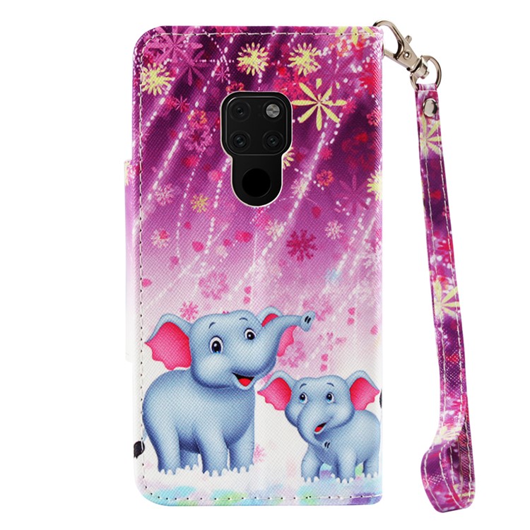 Pattern Printing Cross Texture Magnetic Leather Stand Cover for Huawei Mate 20 - Elephant and Flowers-3