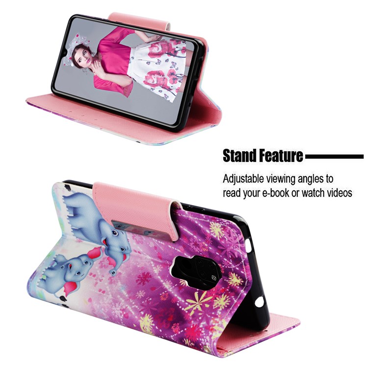 Pattern Printing Cross Texture Magnetic Leather Stand Cover for Huawei Mate 20 - Elephant and Flowers-4