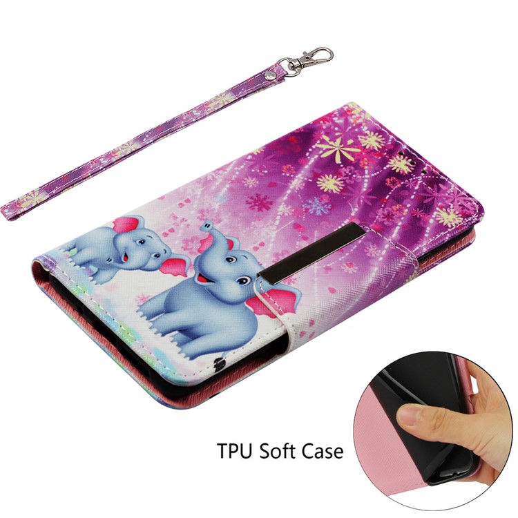 Pattern Printing Cross Texture Magnetic Leather Stand Cover for Huawei Mate 20 - Elephant and Flowers-5
