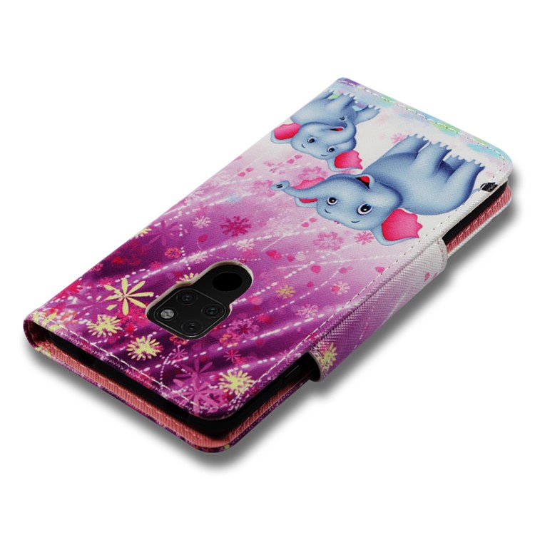 Pattern Printing Cross Texture Magnetic Leather Stand Cover for Huawei Mate 20 - Elephant and Flowers-7