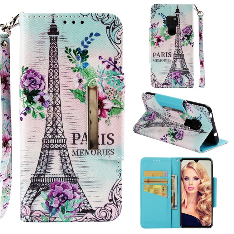 Pattern Printing Cross Texture Stand Leather Wallet Case for Huawei Mate 20 - Eiffel Tower-1