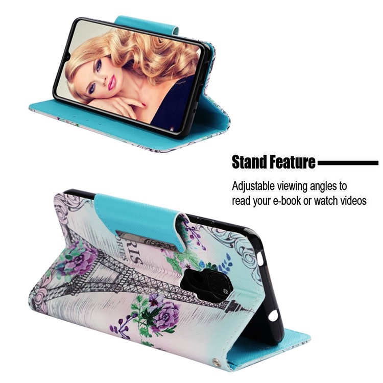 Pattern Printing Cross Texture Stand Leather Wallet Case for Huawei Mate 20 - Eiffel Tower-4