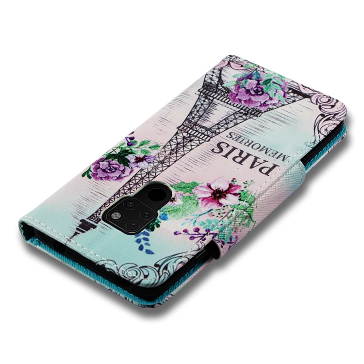 Pattern Printing Cross Texture Stand Leather Wallet Case for Huawei Mate 20 - Eiffel Tower-7