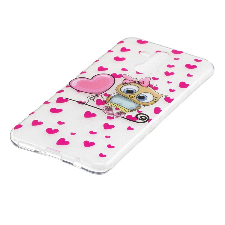 Pattern Printing IMD TPU Flexible Shell Case for Huawei Mate 20 Lite - Owl and Hearts-2