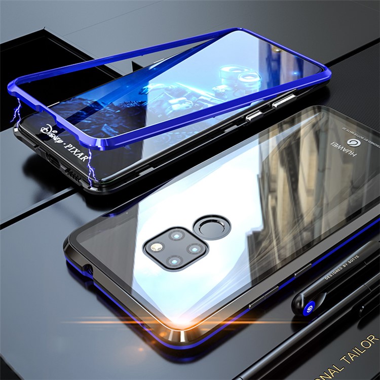 Detachable Magnetic Metal Frame + Tempered Glass Back Combo Case for Huawei Mate 20 - Black / Blue-1