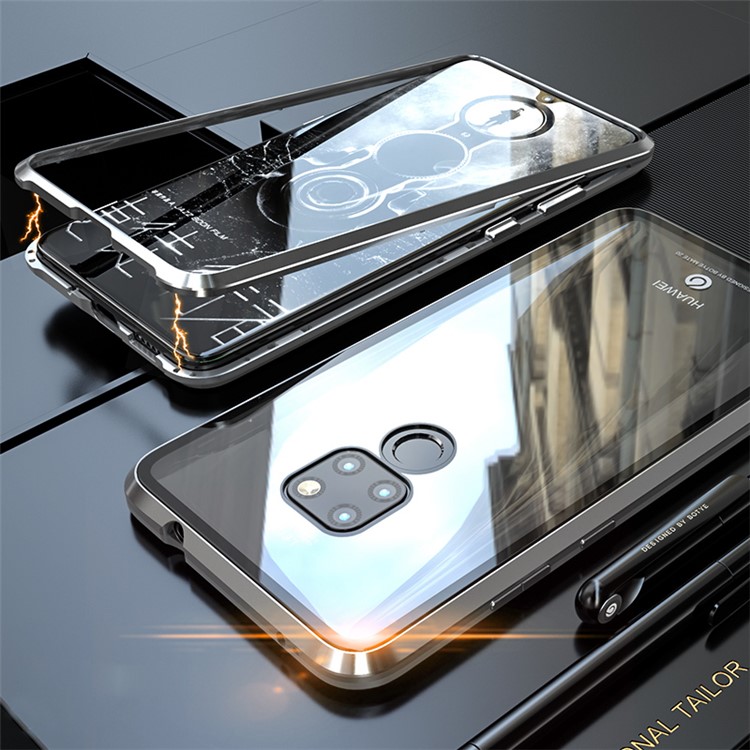 Detachable Magnetic Metal Frame + Tempered Glass Back Hybrid Protection Case for Huawei Mate 20 - Silver-1