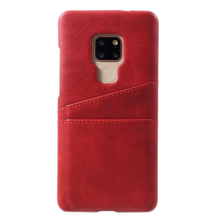 Dual Card Slots PU Leather Coated PC Hard Case for Huawei Mate 20 - Red-1