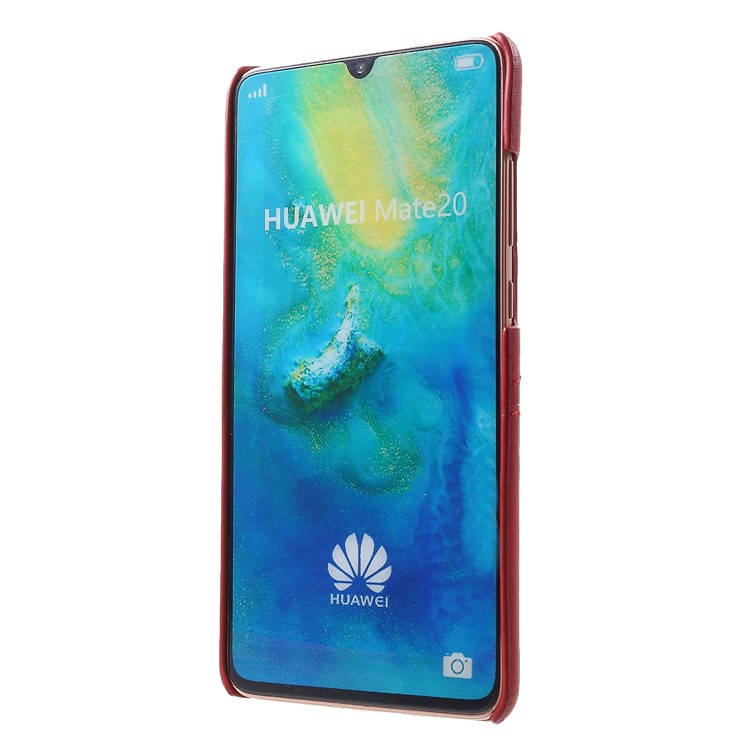 Dual Card Slots PU Leather Coated PC Hard Case for Huawei Mate 20 - Red-2