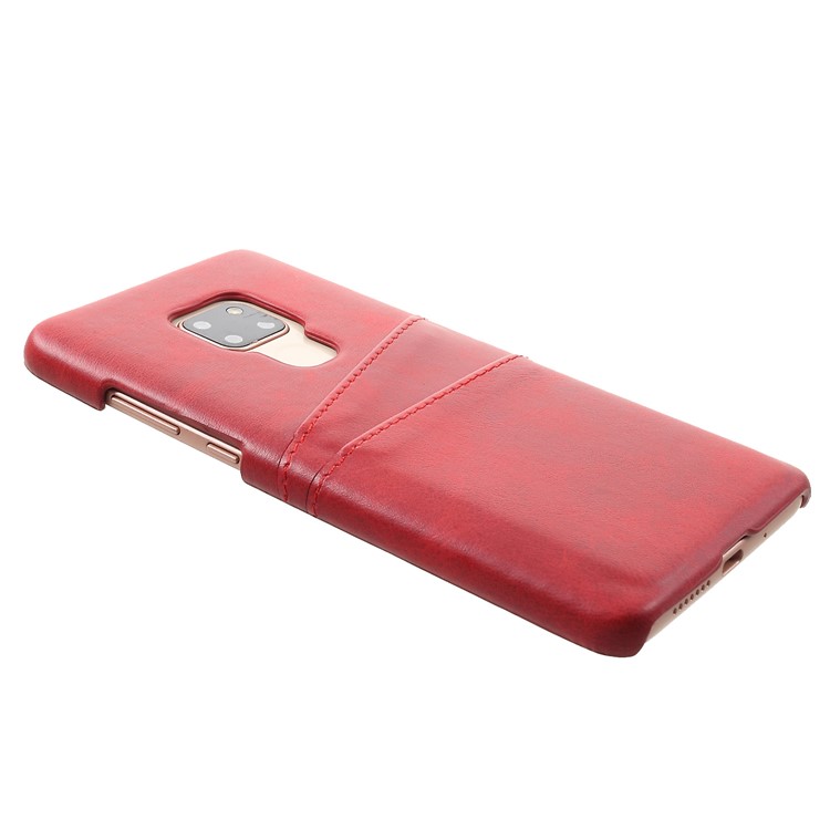 Dual Card Slots PU Leather Coated PC Hard Case for Huawei Mate 20 - Red-4
